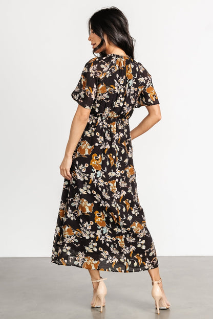 Hathaway Midi Dress | Black Floral - Baltic Born