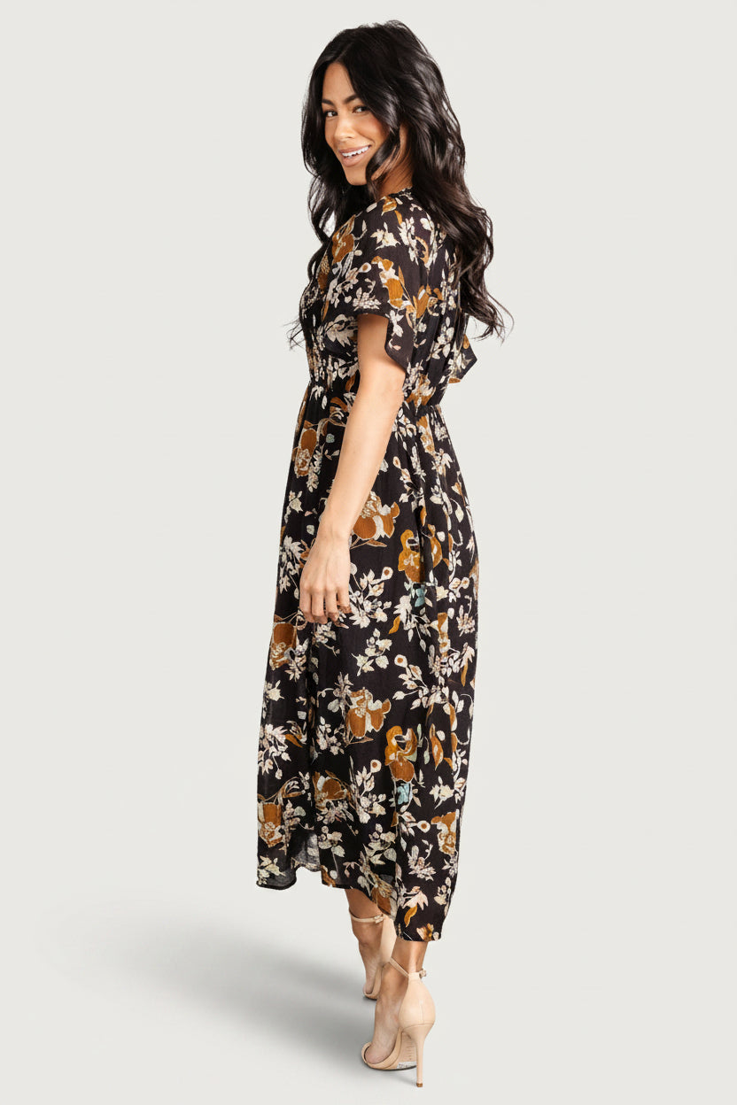 Hathaway Midi Dress | Black Floral