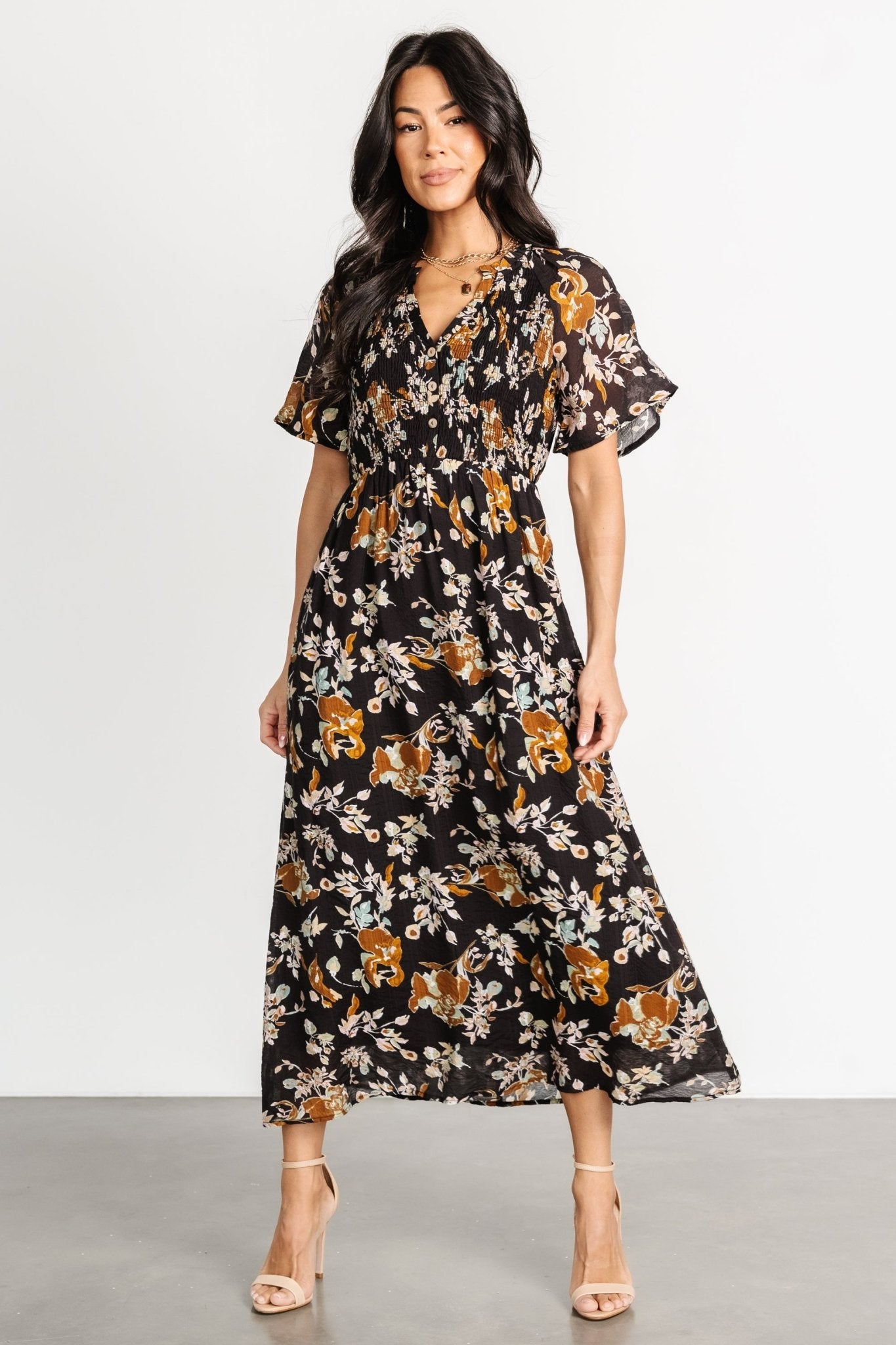 Hathaway Midi Dress | Black Floral - Baltic Born