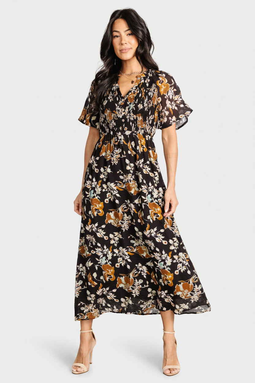 Hathaway Midi Dress | Black Floral