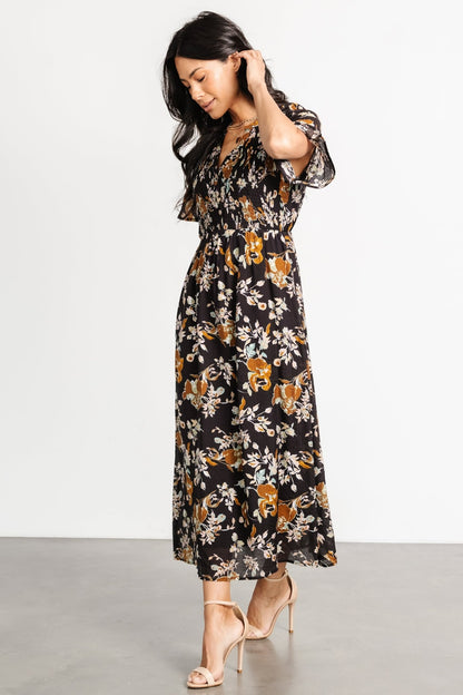 Hathaway Midi Dress | Black Floral - Baltic Born