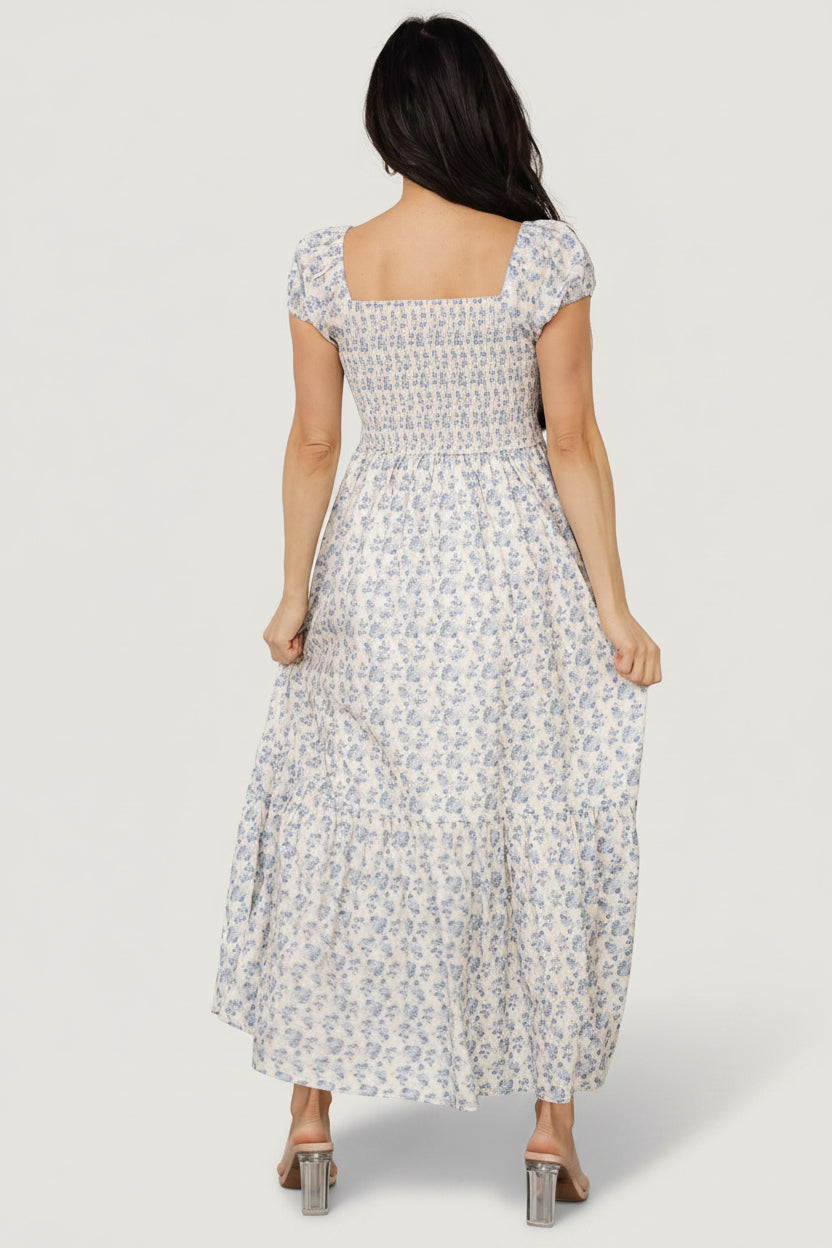 Haven Bow Dress | Ivory + Blue Floral