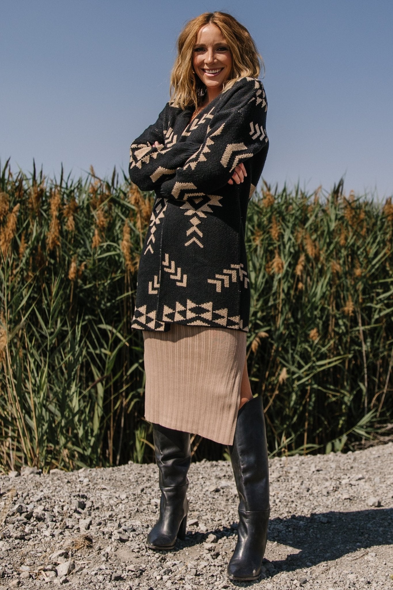 Hays Oversized Cardigan | Black + Tan - Baltic Born