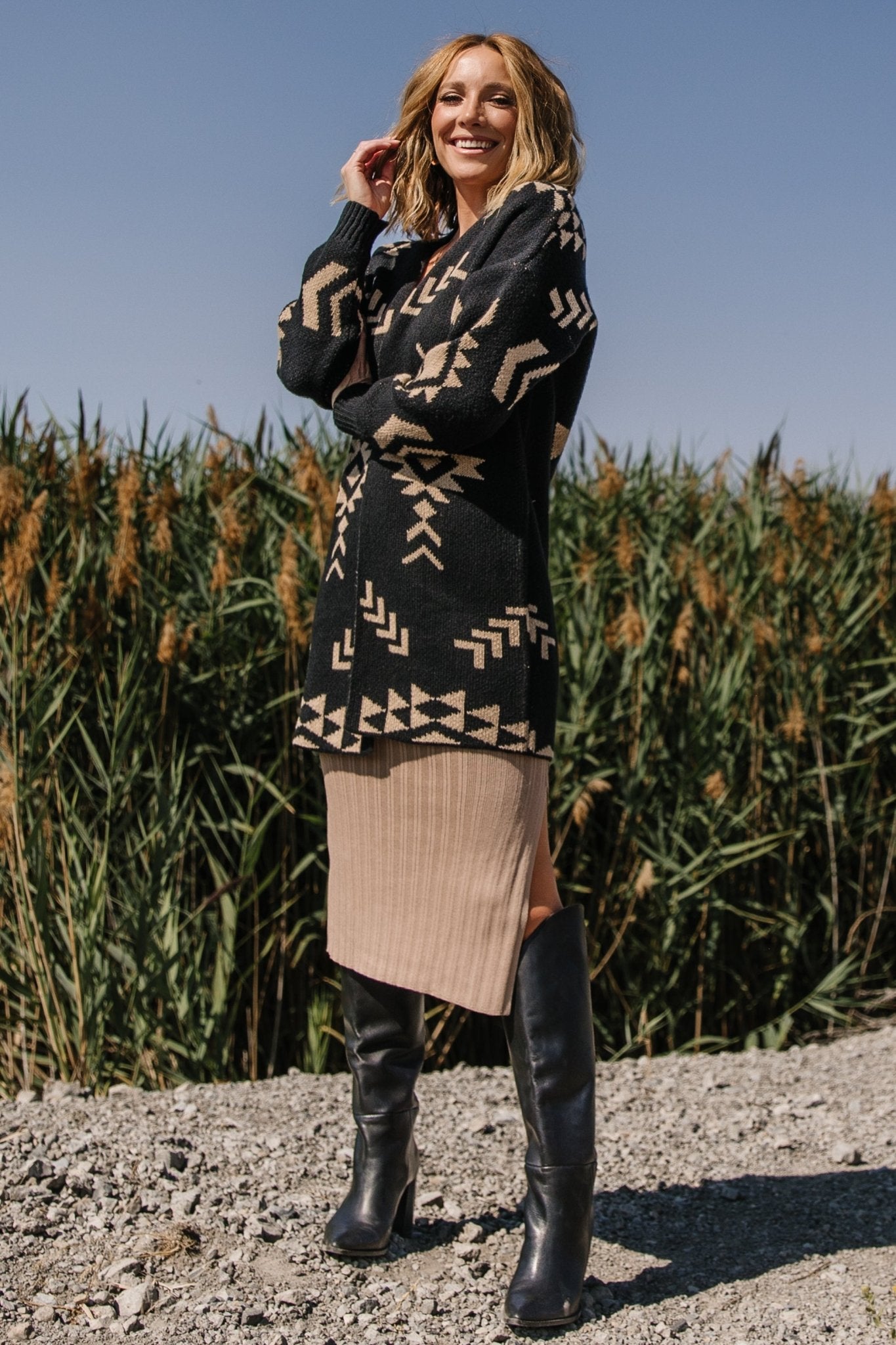 Hays Oversized Cardigan | Black + Tan - Baltic Born