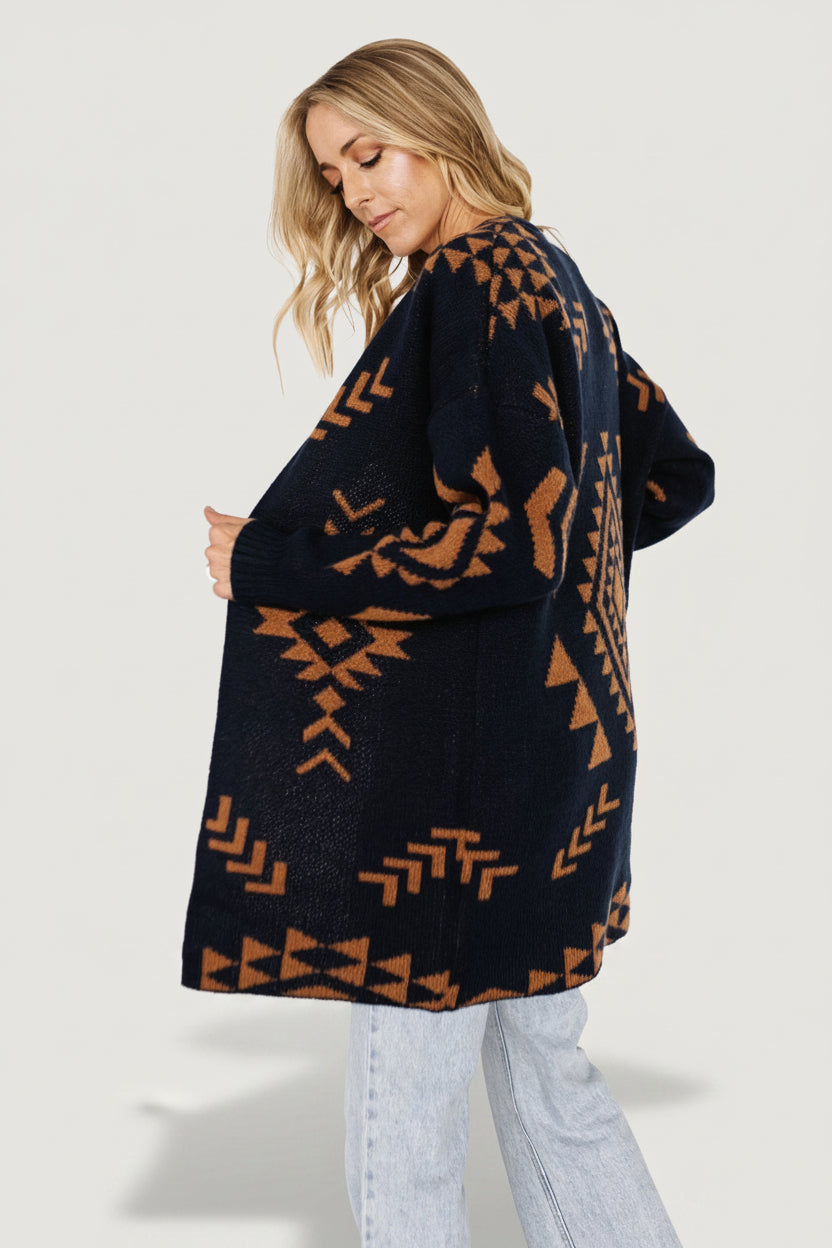 Hays Oversized Cardigan | Navy + Camel