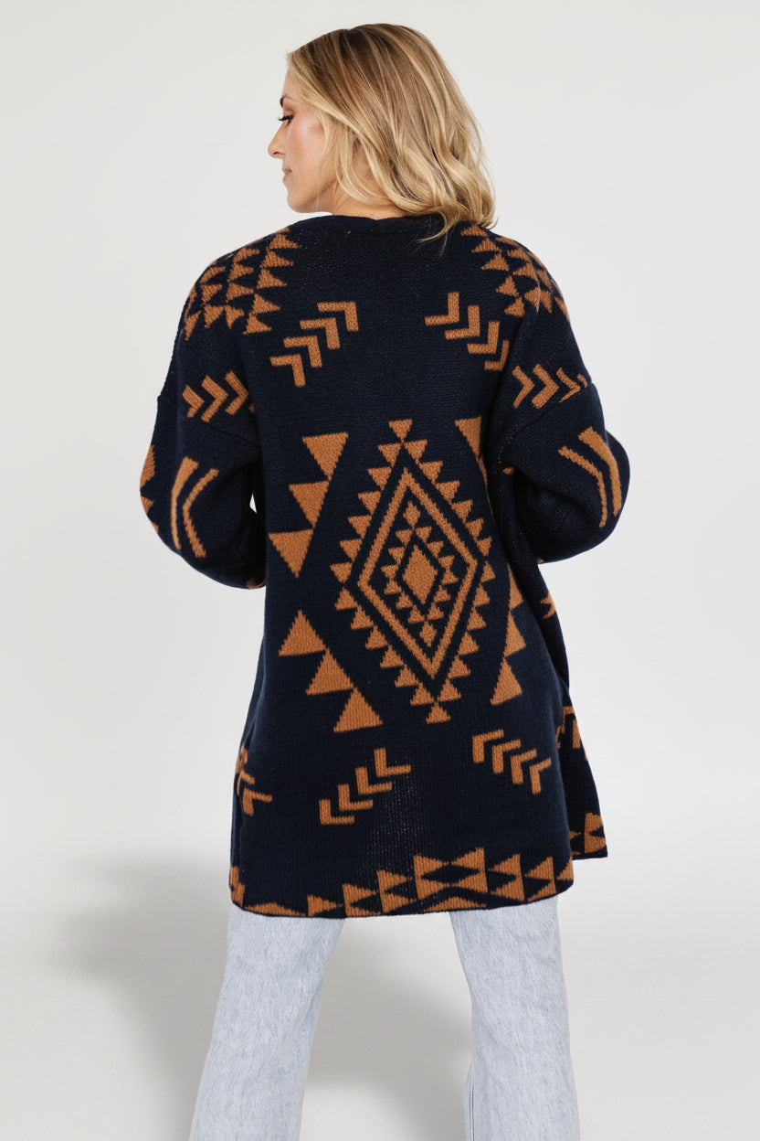 Hays Oversized Cardigan | Navy + Camel