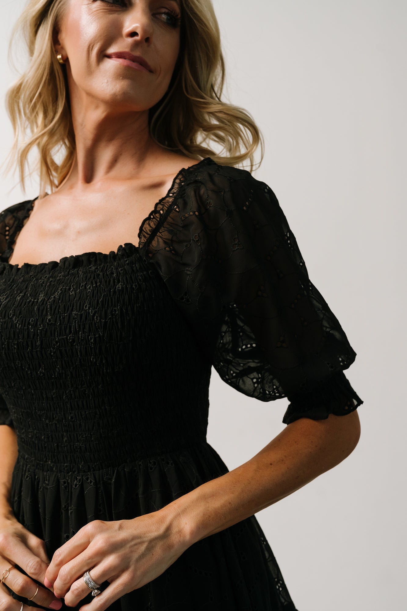 Hazel Eyelet Midi Dress | Black Hazel Eyelet Midi Dress | Black