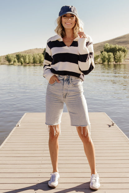 Heather Striped Sweater | Cream + Navy - Baltic Born