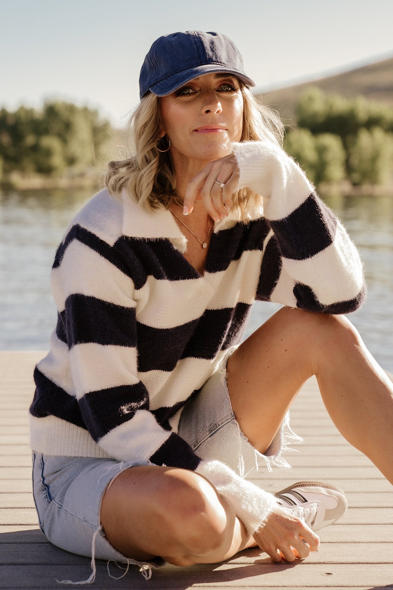 Heather Striped Sweater | Cream + Navy - Baltic Born