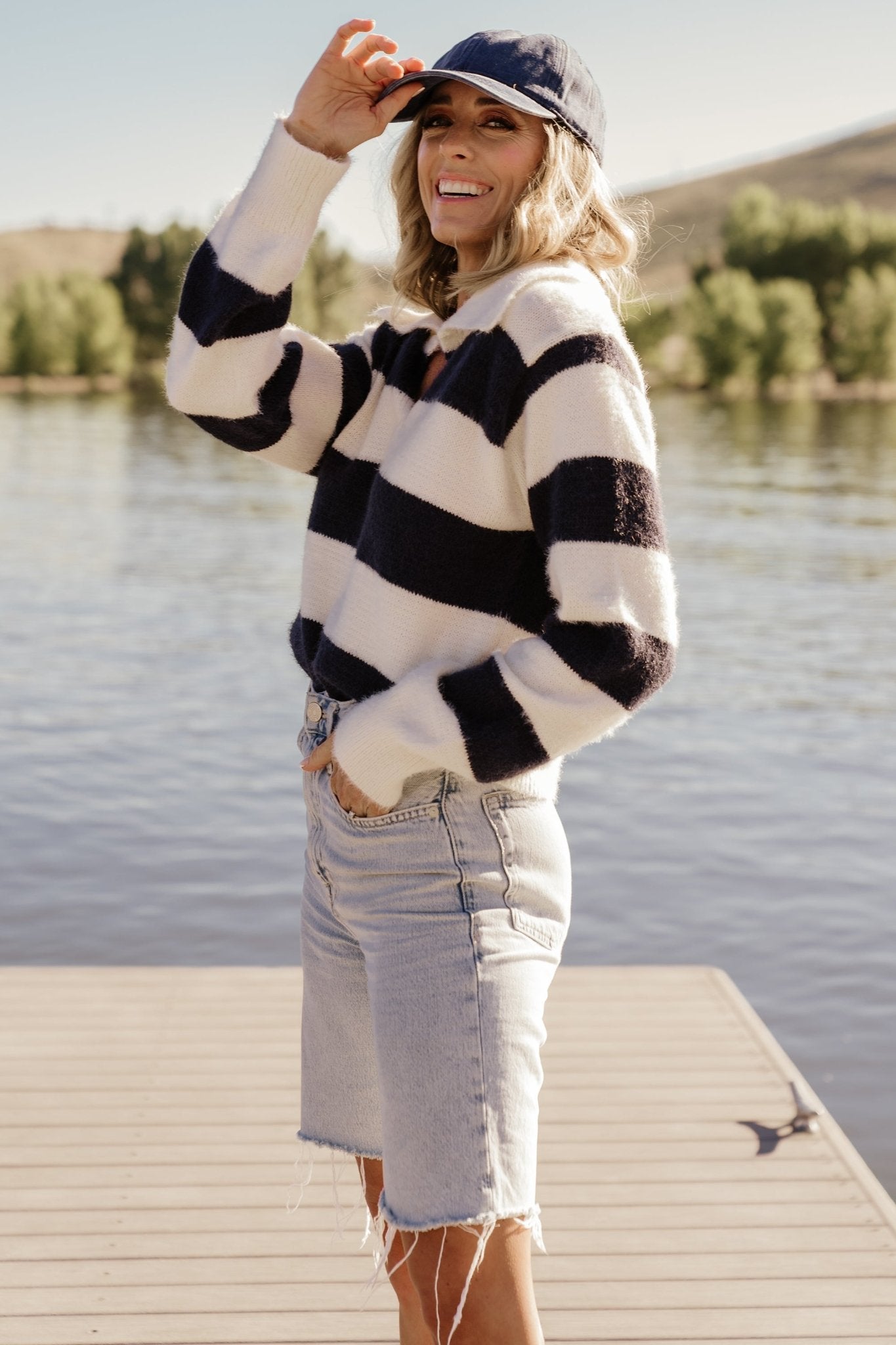 Heather Striped Sweater | Cream + Navy - Baltic Born