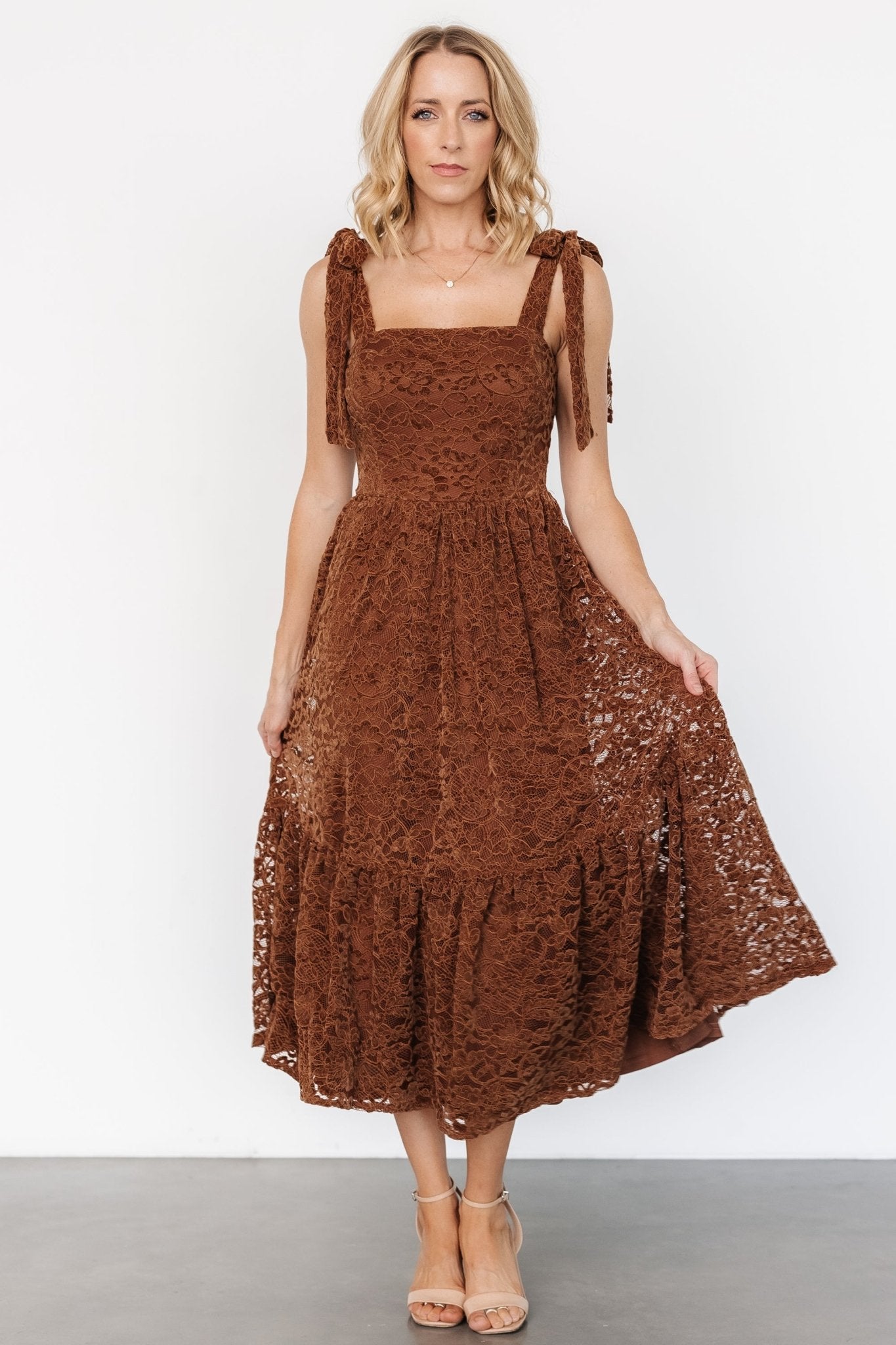 Hestia Lace Midi Dress | Brown - Baltic Born