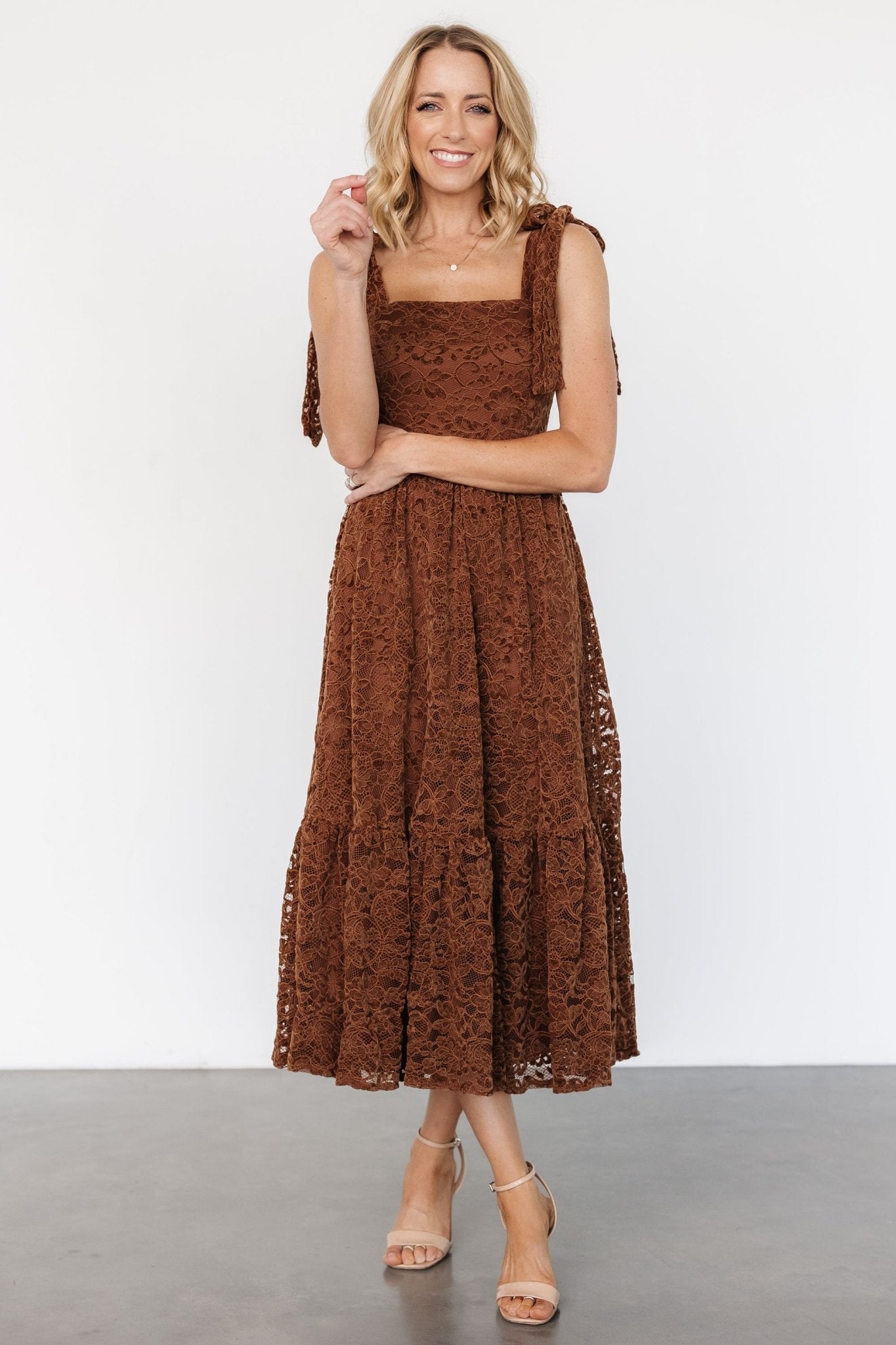 Hestia Lace Midi Dress | Brown - Baltic Born