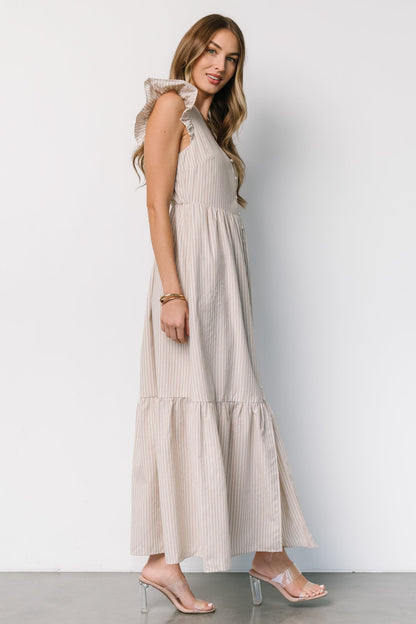 Hettie Button Maxi Dress | Beige Stripe - Baltic Born