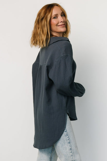 Hilde Oversized Button Top | Blue - Baltic Born