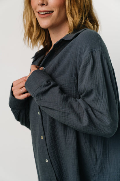 Hilde Oversized Button Top | Blue - Baltic Born