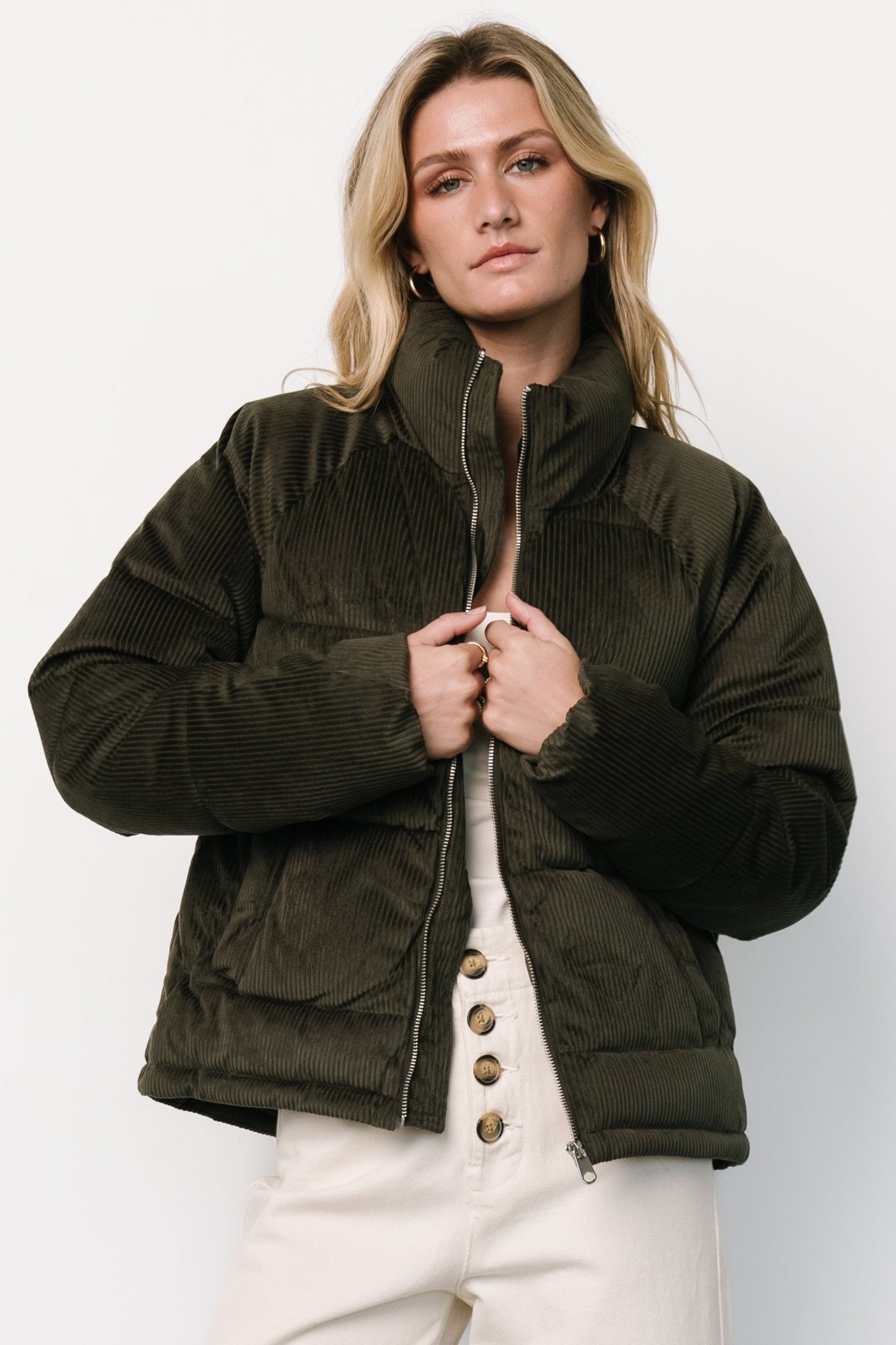 Holden Corduroy Puffer Jacket | Olive Charcoal - Baltic Born