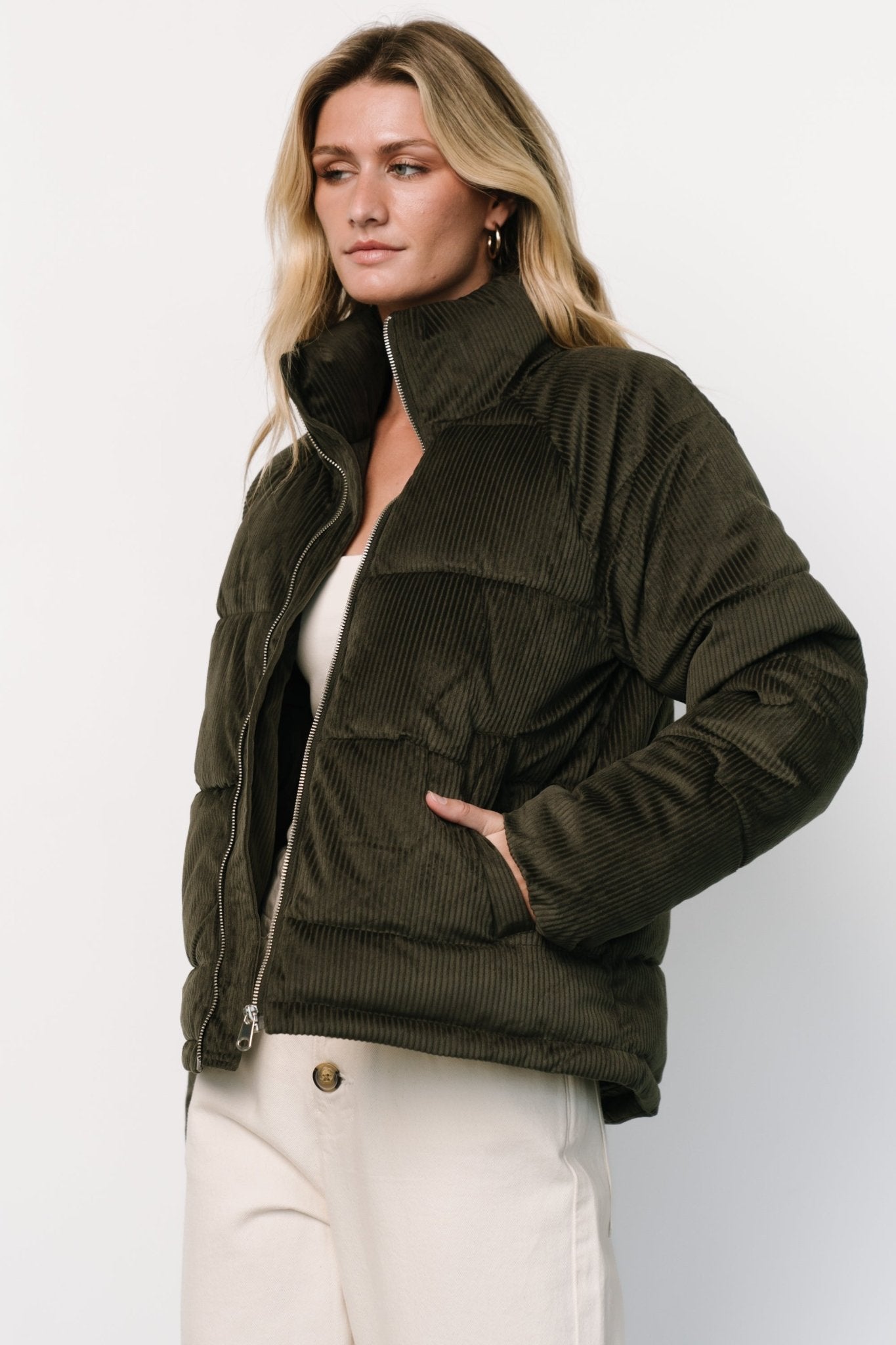 Holden Corduroy Puffer Jacket | Olive Charcoal - Baltic Born