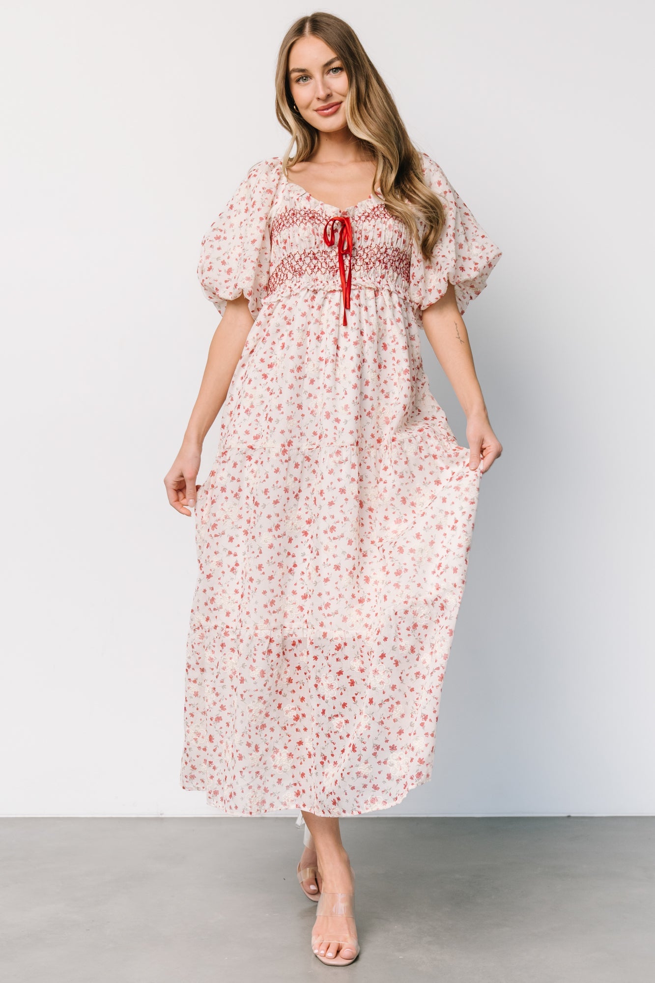 Hollie Smocked Dress | Cream + Red Floral - Baltic Born