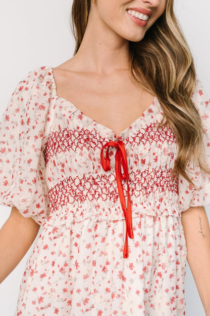 Hollie Smocked Dress | Cream + Red Floral - Baltic Born