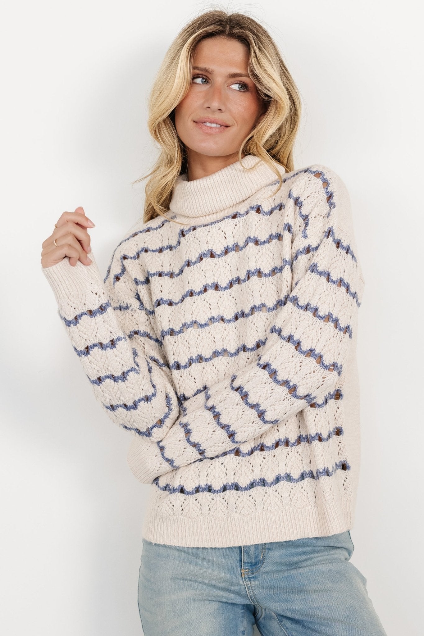 Hollis Knit Sweater | Ivory + Blue - Baltic Born