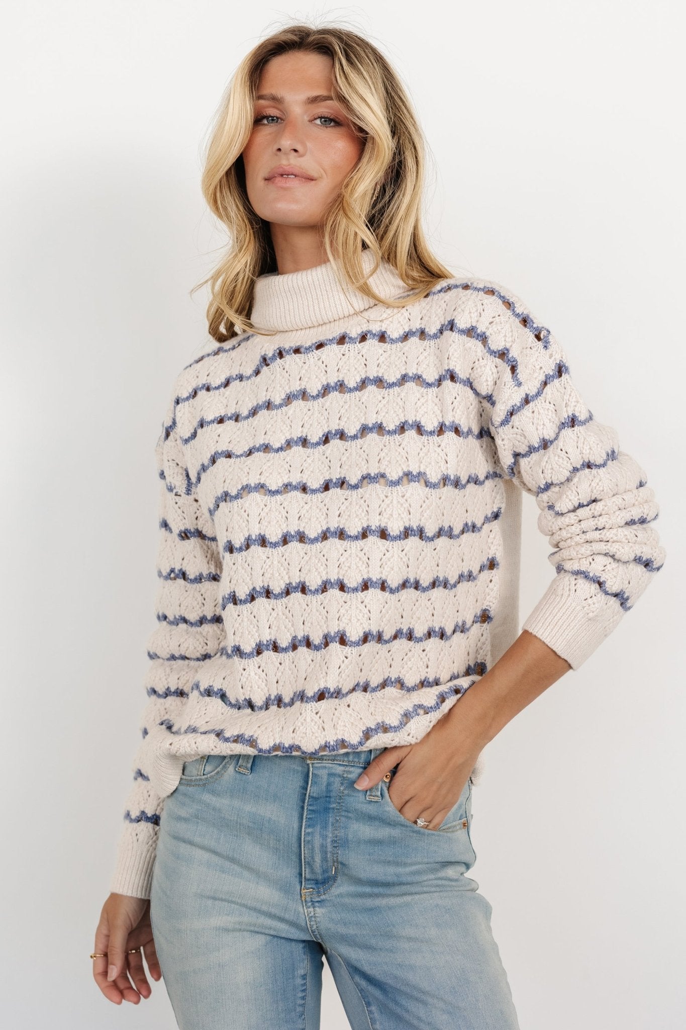 Hollis Knit Sweater | Ivory + Blue - Baltic Born