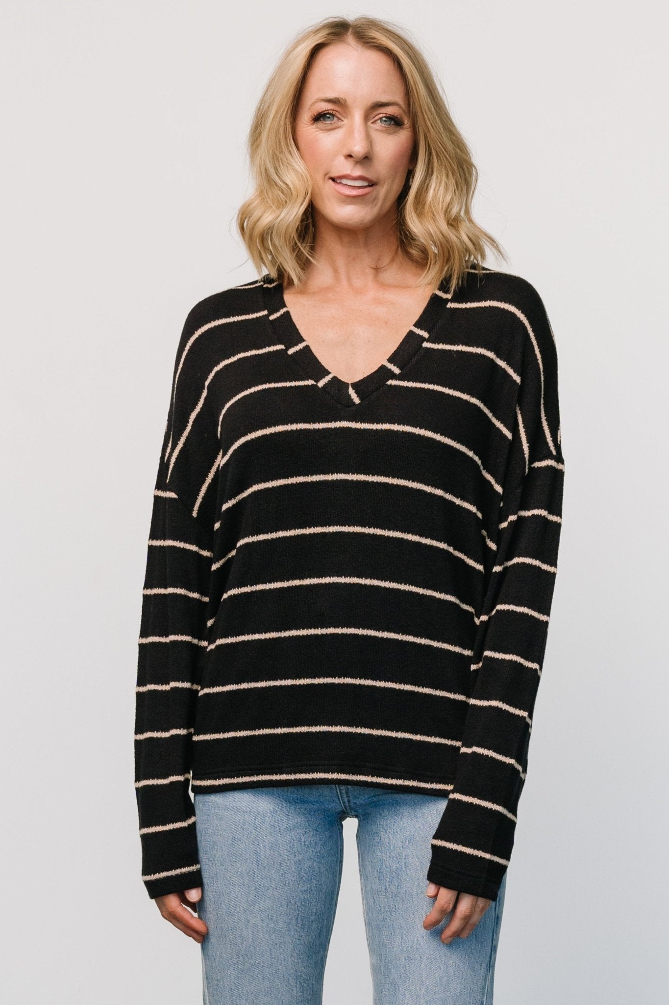 Houston Relaxed Sweater Top | Black Stripe - Baltic Born