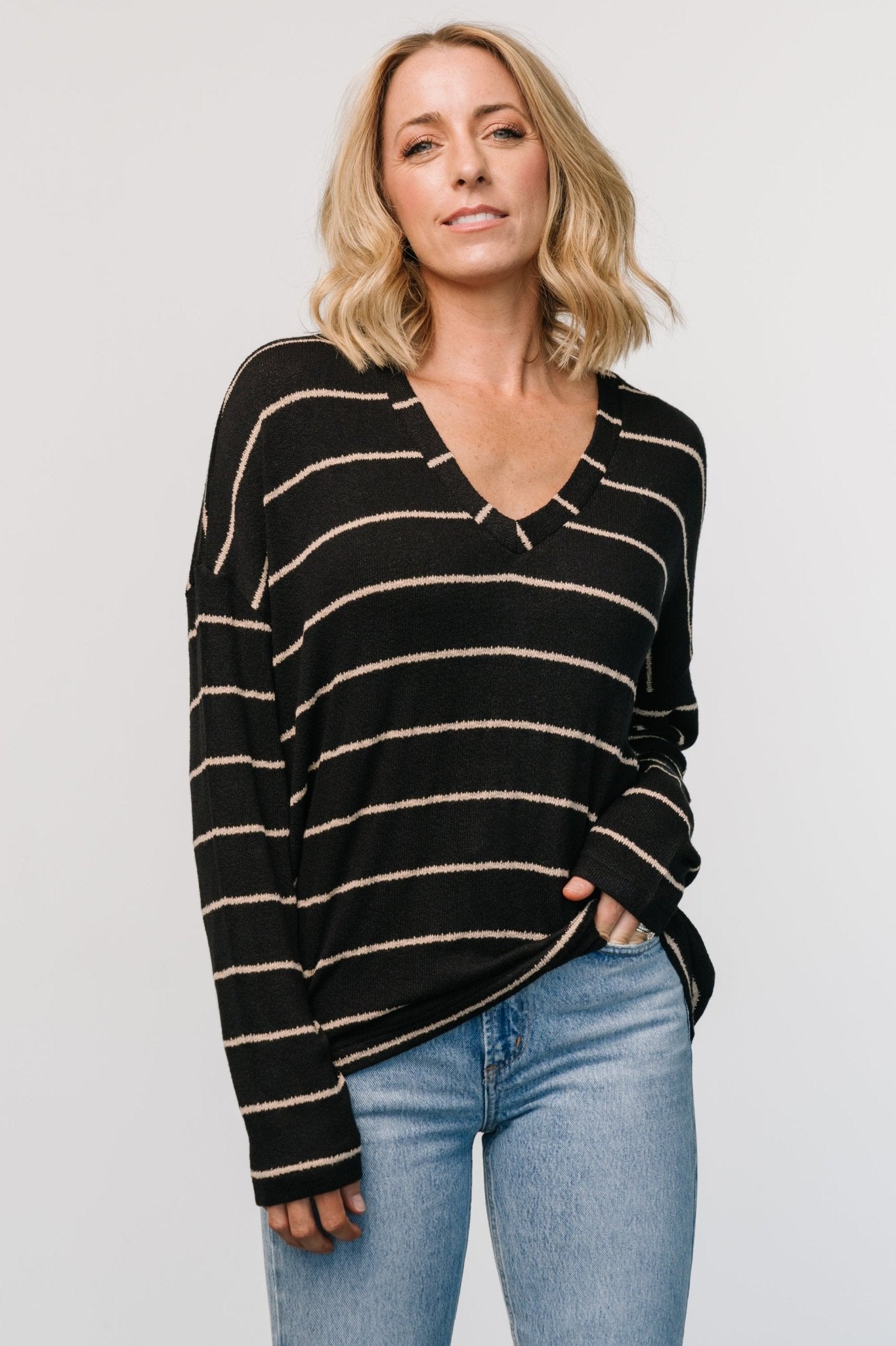 Houston Relaxed Sweater Top | Black Stripe - Baltic Born