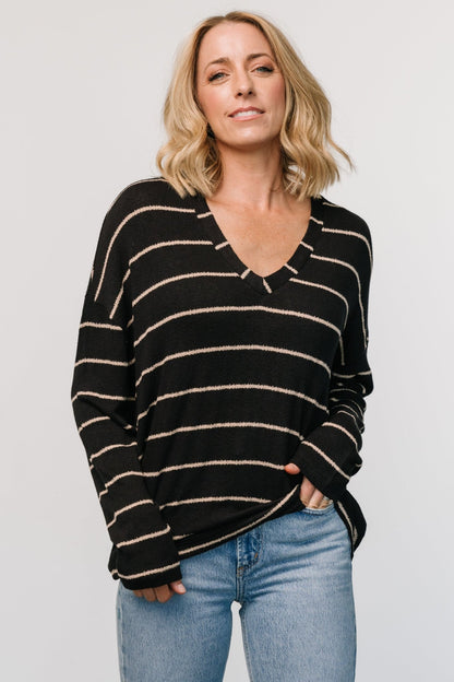 Houston Relaxed Sweater Top | Black Stripe - Baltic Born