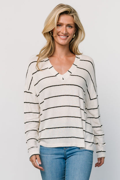 Houston Relaxed Sweater Top | Ivory Stripe - Baltic Born