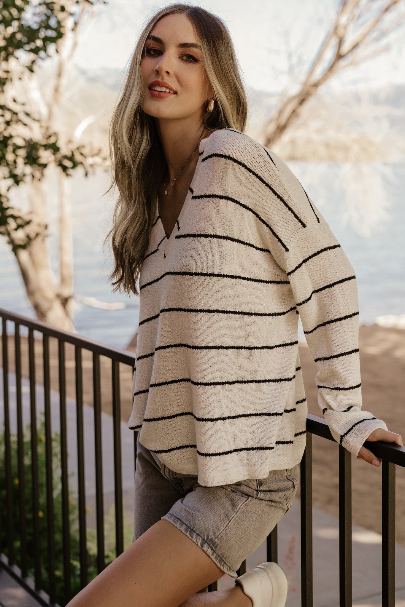 Houston Relaxed Sweater Top | Ivory Stripe - Baltic Born