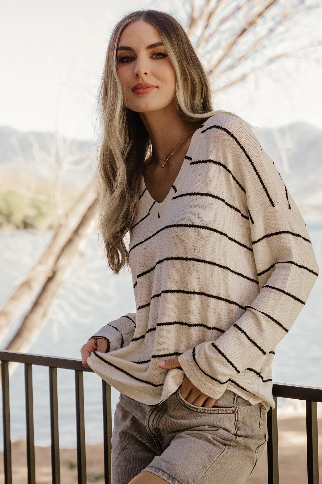 Houston Relaxed Sweater Top | Ivory Stripe - Baltic Born