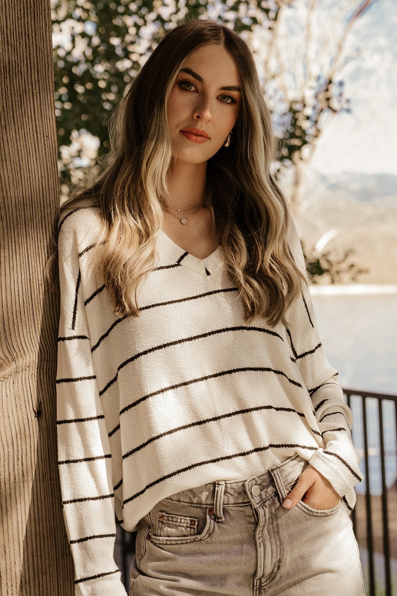 Houston Relaxed Sweater Top | Ivory Stripe - Baltic Born