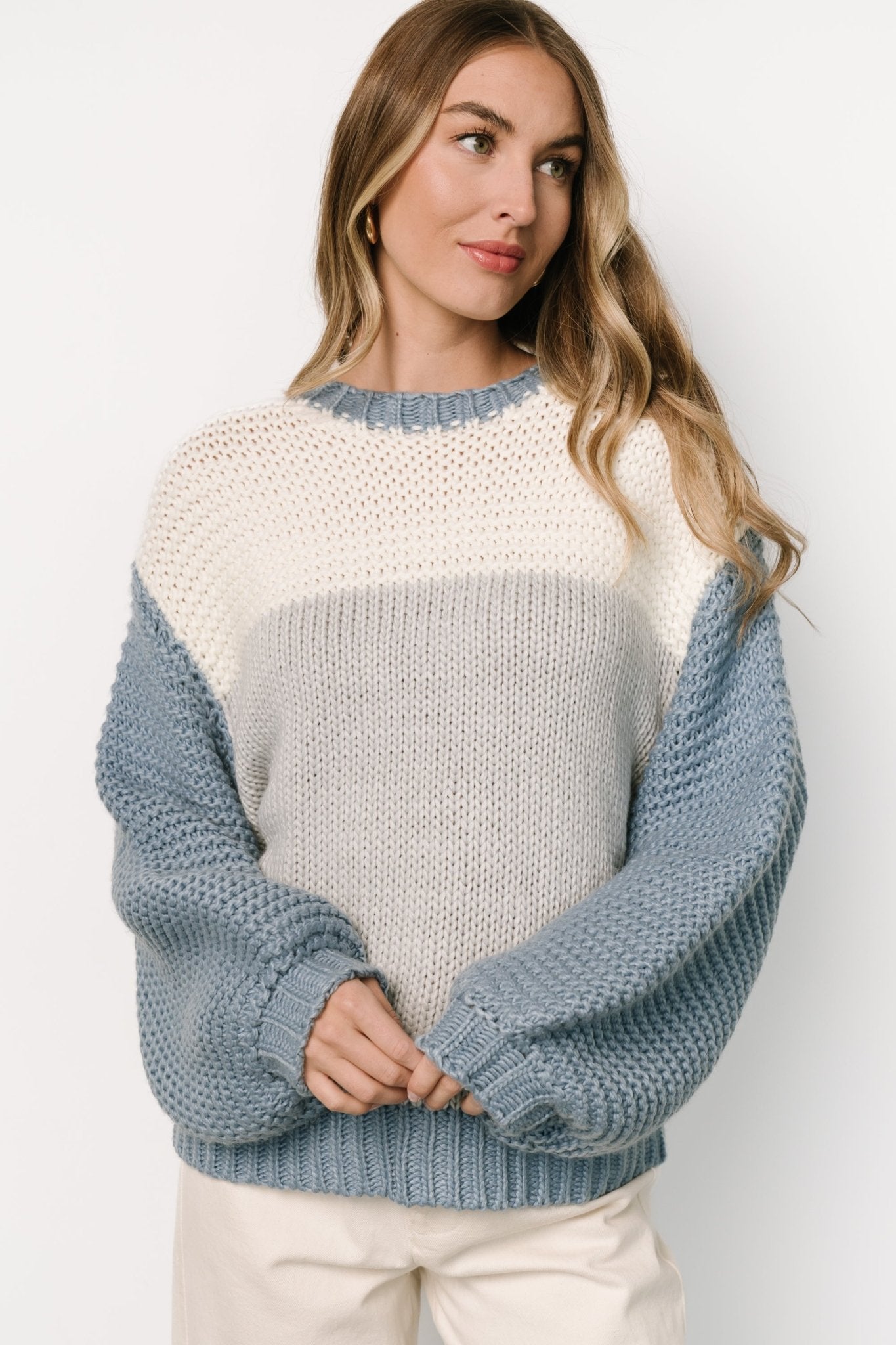 Hygge Chunky Knit Sweater | Blue + Cream - Baltic Born