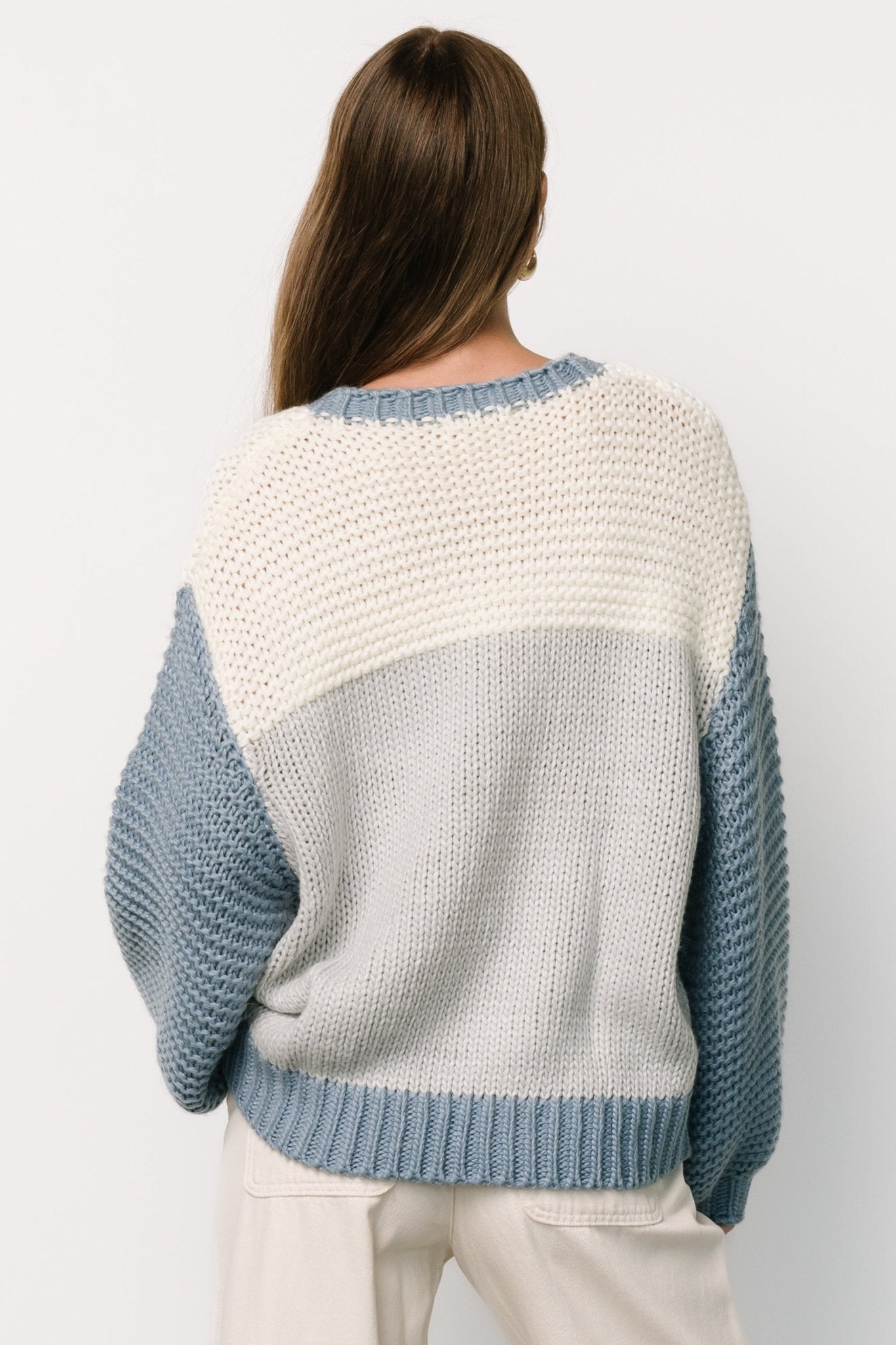 Hygge Chunky Knit Sweater | Blue + Cream - Baltic Born