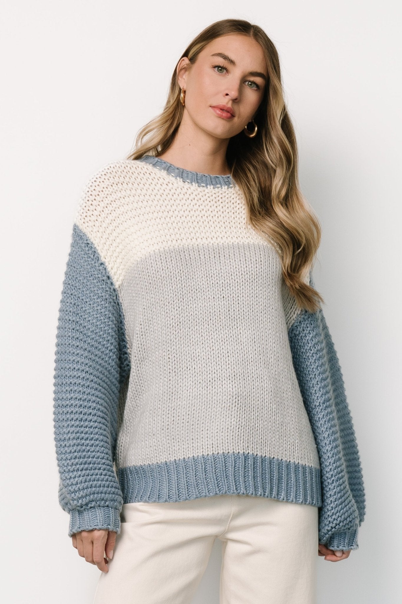 Hygge Chunky Knit Sweater | Blue + Cream - Baltic Born