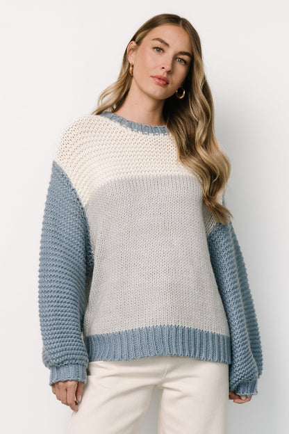 Hygge Chunky Knit Sweater | Blue + Cream - Baltic Born