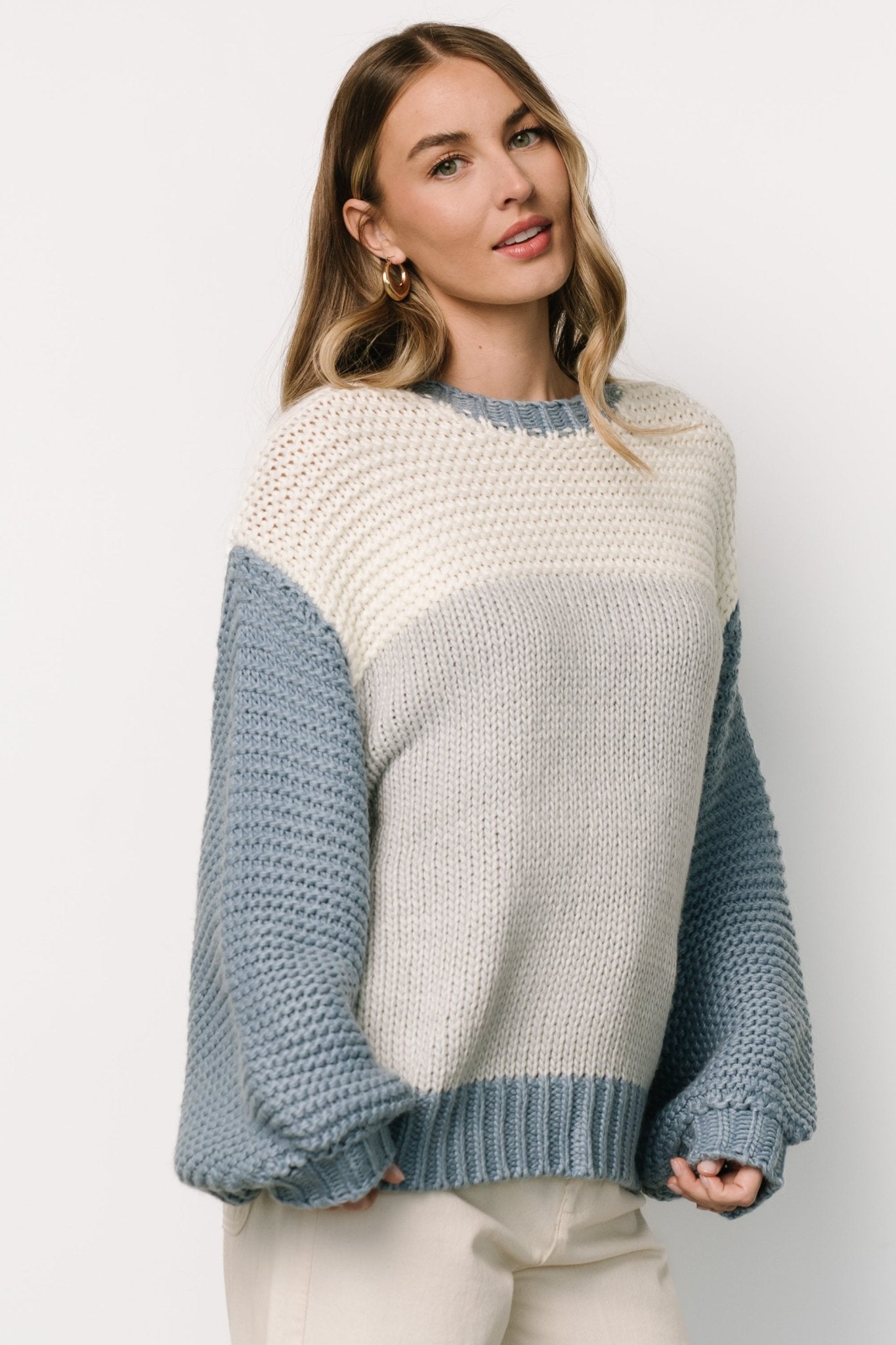 Hygge Chunky Knit Sweater | Blue + Cream - Baltic Born