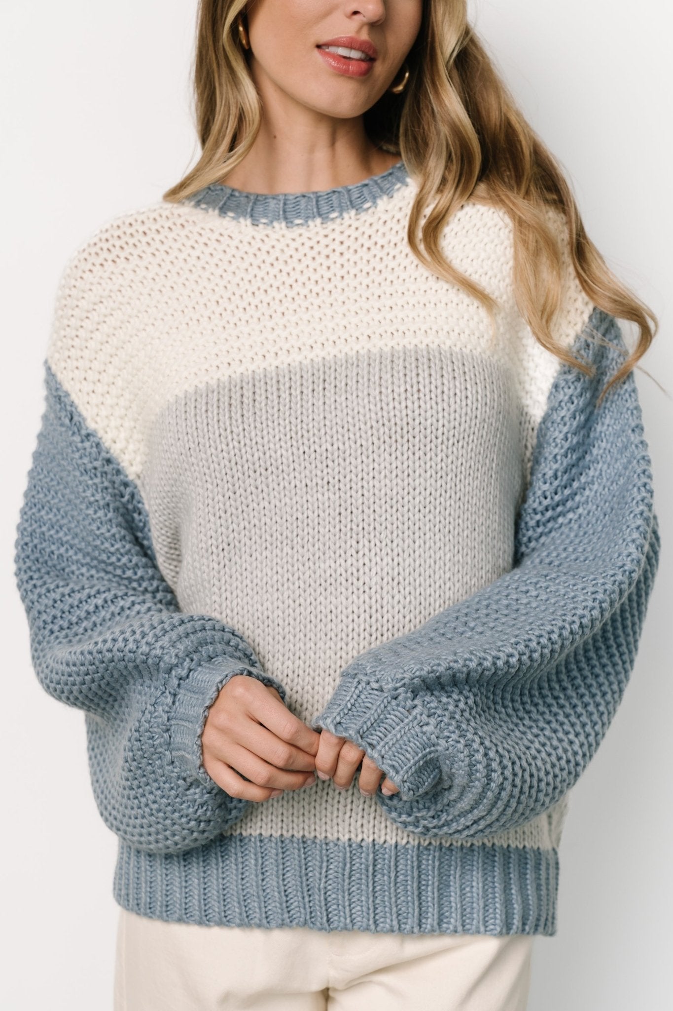 Hygge Chunky Knit Sweater | Blue + Cream - Baltic Born