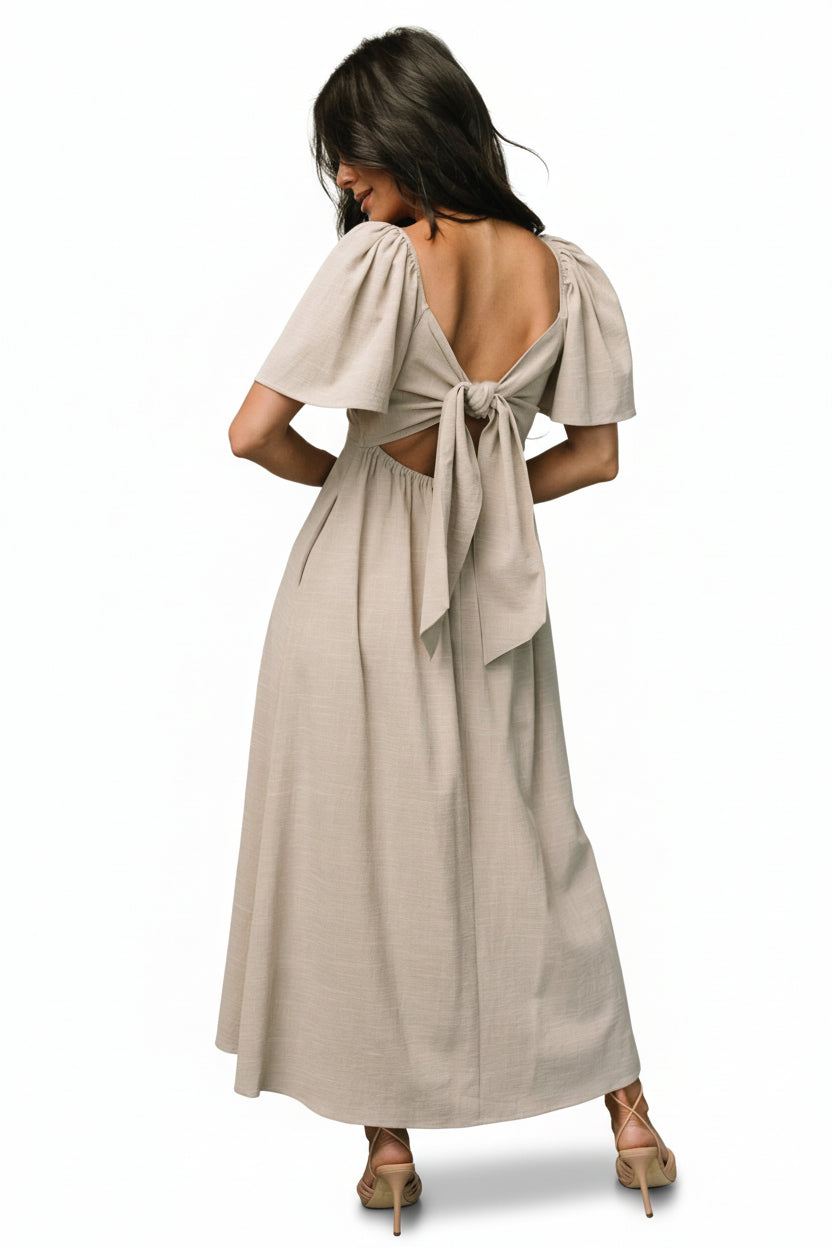 Cream button down dress organic back tie M
