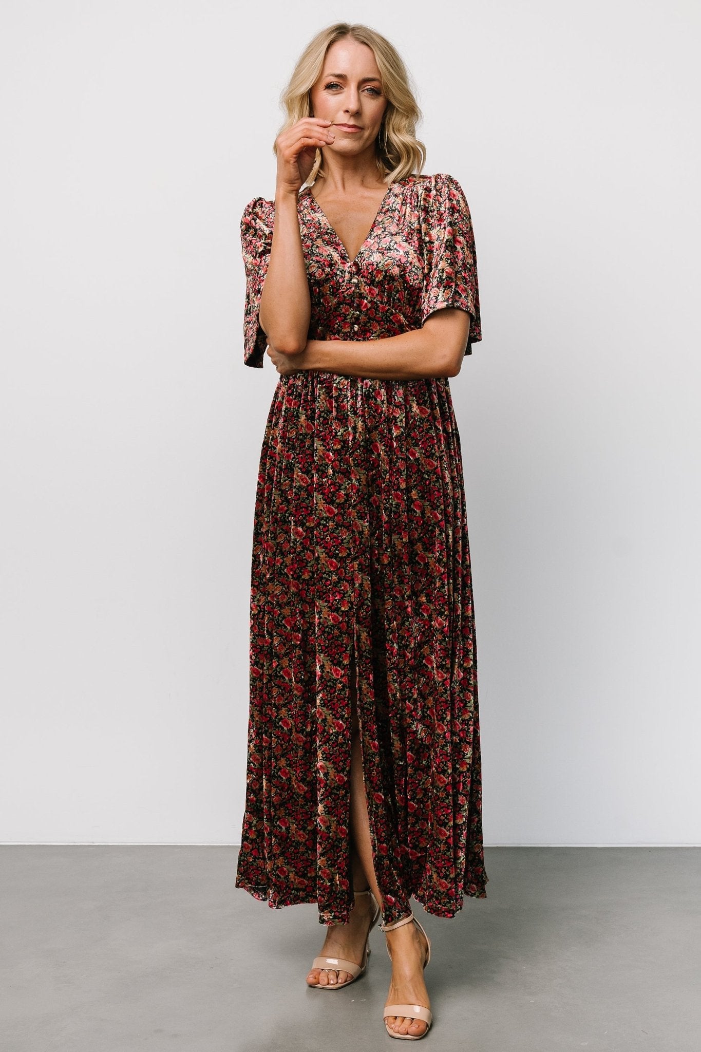 Irina Velvet Maxi Dress | Black Multi Floral - Baltic Born