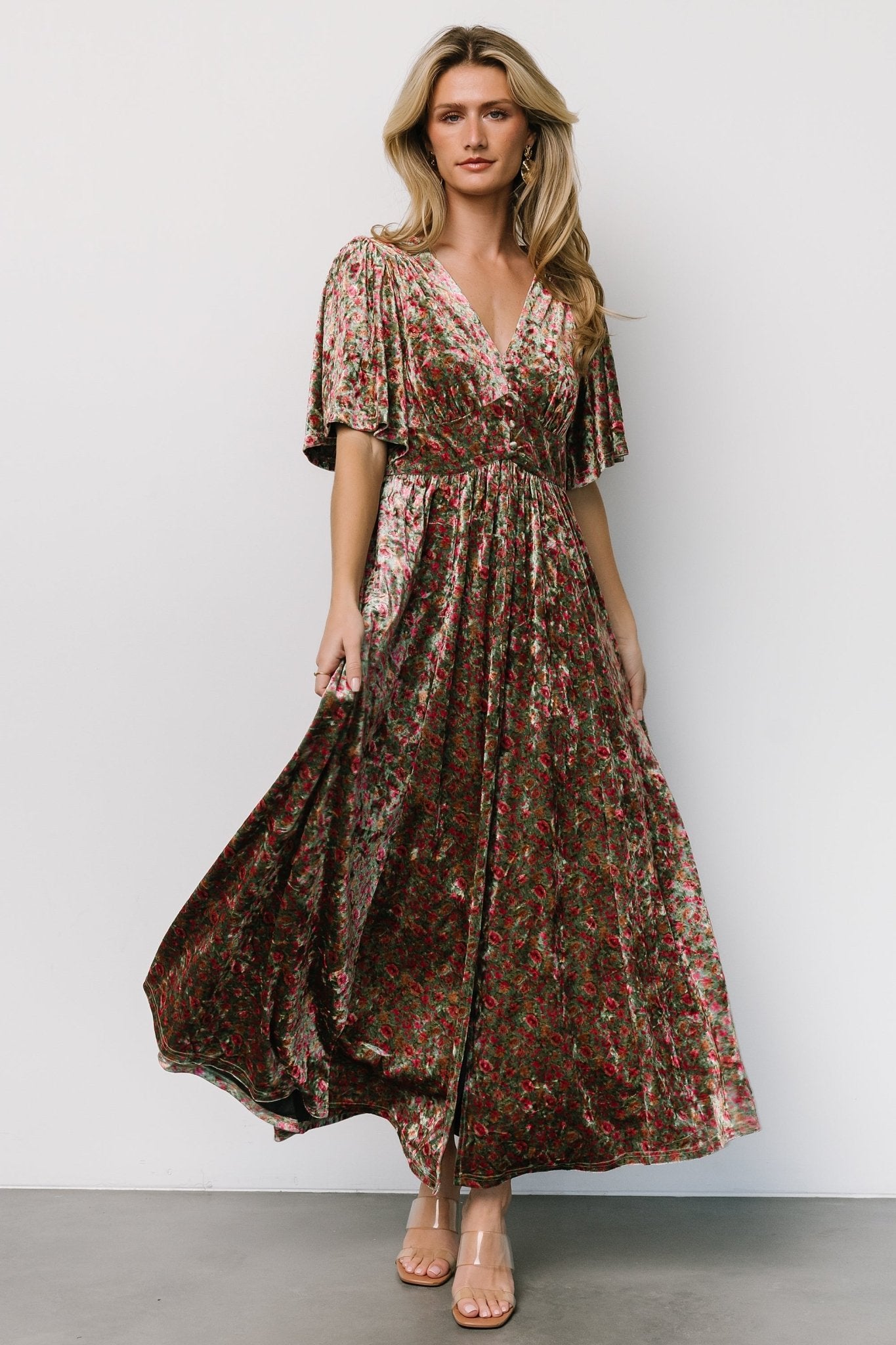 Irina Velvet Maxi Dress | Green Multi Floral - Baltic Born