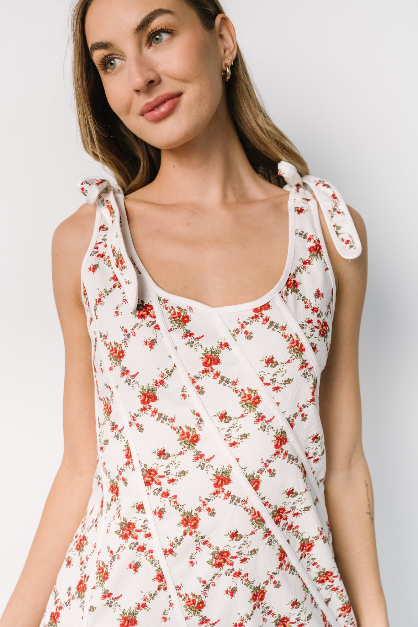 Baltic Born Womens Isla Tank Dress | Off White + Red Floral