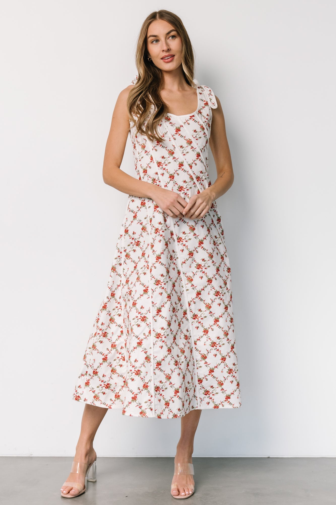 Baltic Born Womens Isla Tank Dress | Off White + Red Floral