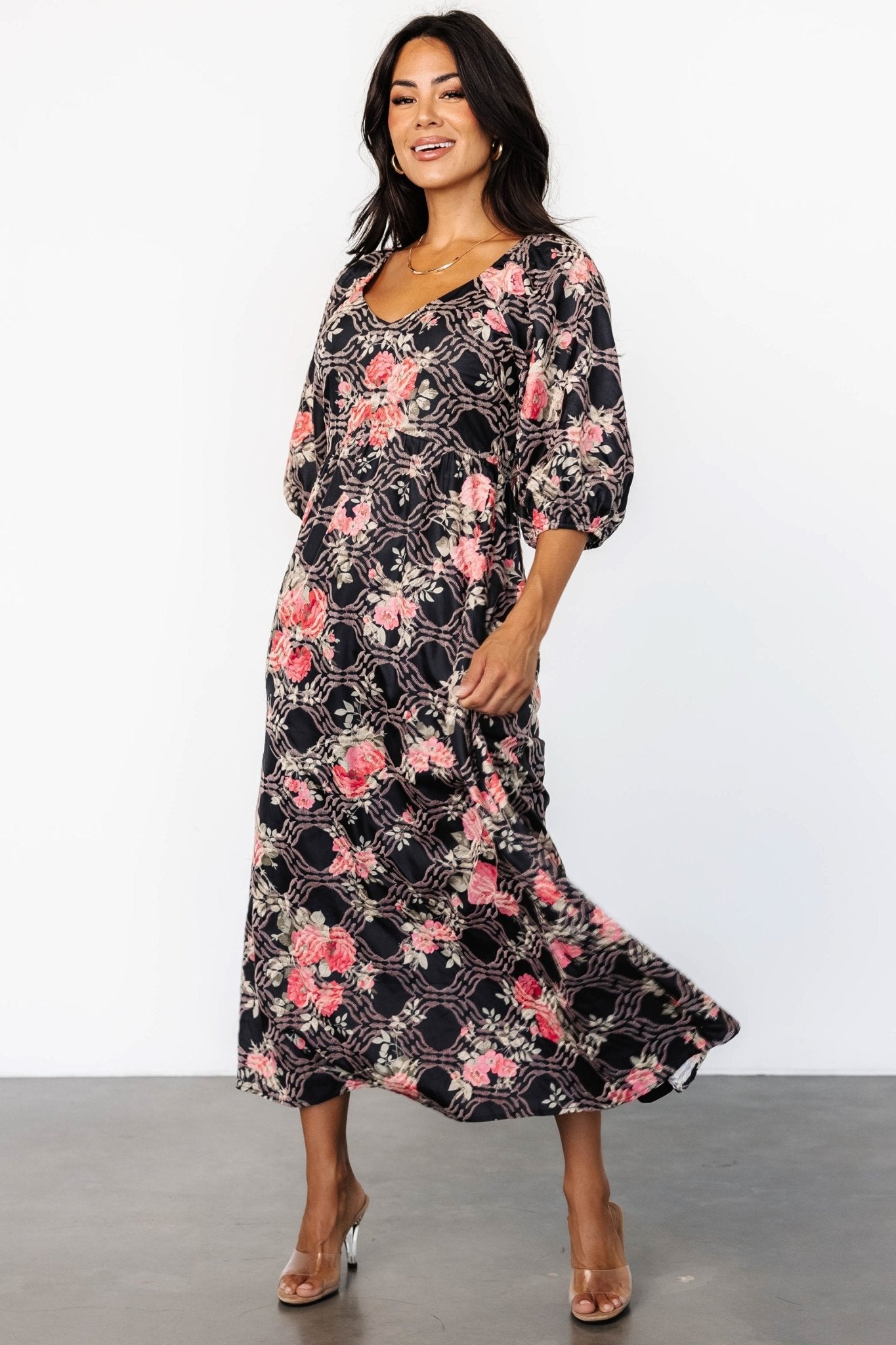 Baltic Born Womens Ivanna Dress | Black + Pink