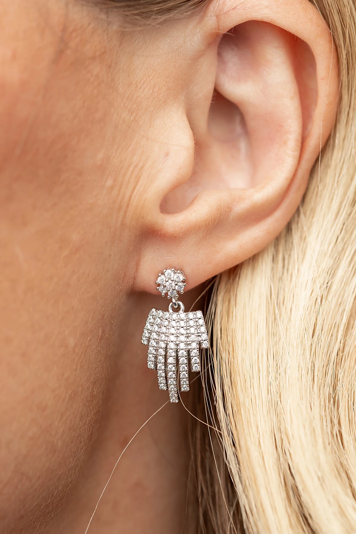 Ivera Fringe Drop Earrings in Silver with cascading fringe detail and polished silver-tone finish.