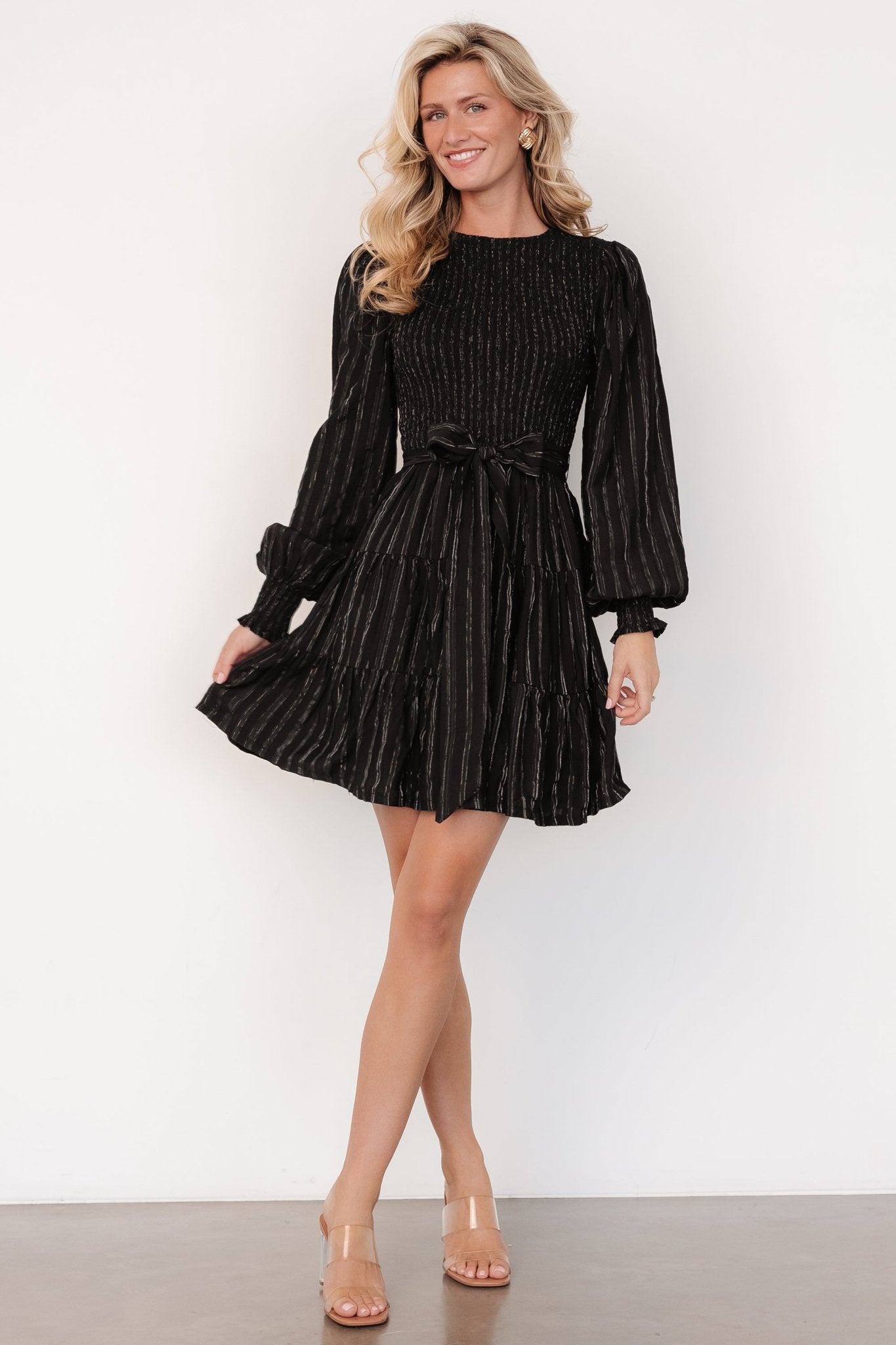 Ivey Smocked Short Dress | Black + Silver - Baltic Born