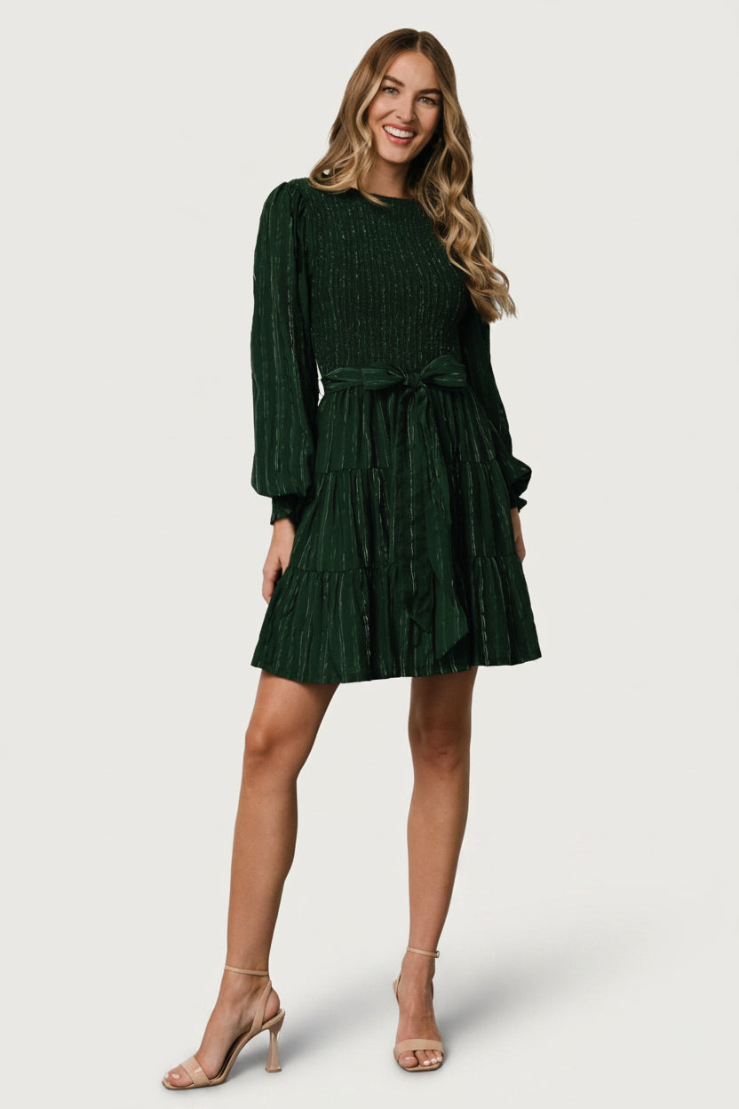 Baltic Born Womens Ivey Smocked Short Dress | Dark Green + Silver | Size: Large Baltic Born Womens Ivey Smocked Short Dress | Dark Green + Silver | Size: Large