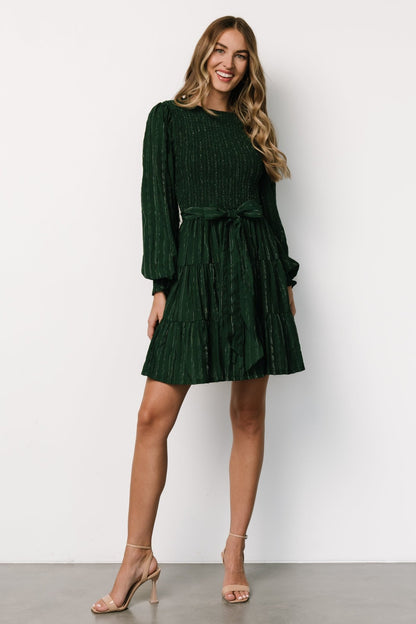 Ivey Smocked Short Dress | Dark Green + Silver - Baltic Born