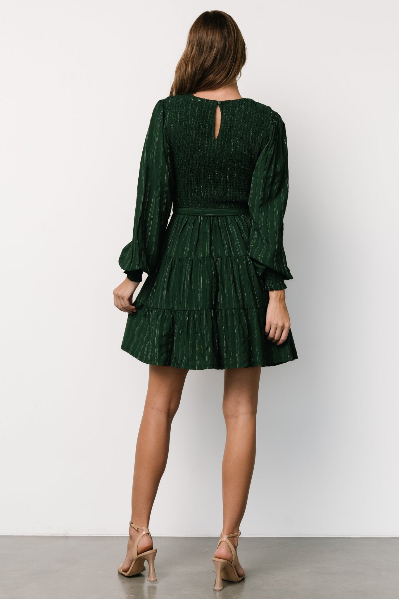 Ivey Smocked Short Dress | Dark Green + Silver - Baltic Born