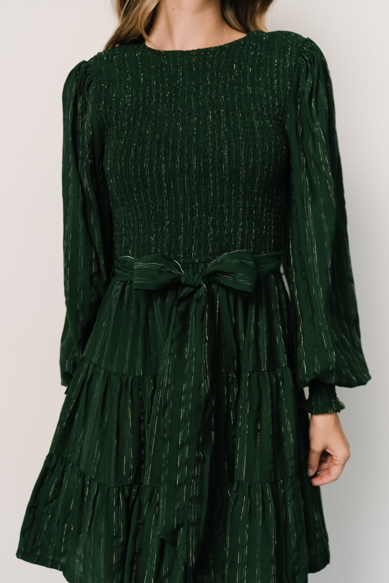 Baltic Born Womens Ivey Smocked Short Dress | Dark Green + Silver | Size: Small Baltic Born Womens Ivey Smocked Short Dress | Dark Green + Silver | Size: Small